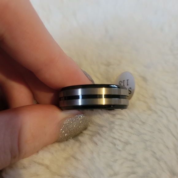 Black Titanium with Brushed Titanium Band Ring - Picture 1 of 2